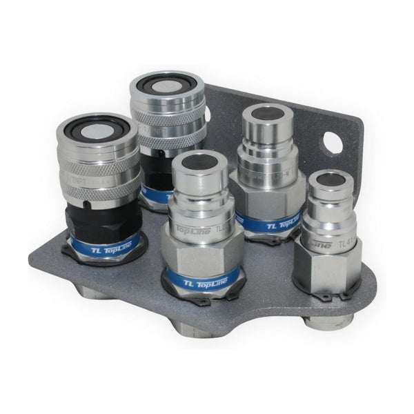 1/2" Flat Face Hydraulic Quick Connect Coupler Set, 1/2" NPT with 3/8" Drain Line Coupler, ISO 16028, Heavy-Duty Steel, Includes Mounting Bracket, Fits Skid Steer Bobcat Attachments - TL23DB-4