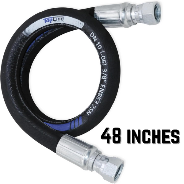 3/8" Hydraulic Hose Assembly 48 Inches – Female JIC x Female JIC, 7,250 PSI, SAE 100 R2AT, 2-Wire Braided, Oil-Resistant Rubber, Heavy-Duty High-Pressure Line | Model HFR206-063F-063F