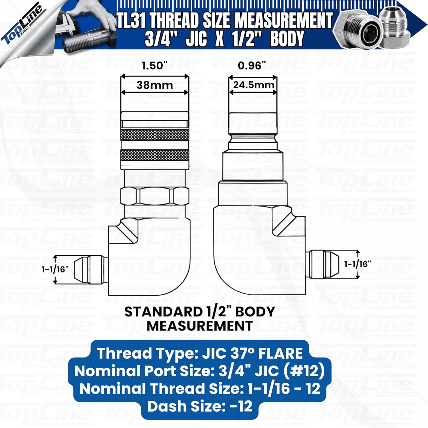 TL31 3/4 JIC Male 90 deg Elbow Flat Face Hydraulic Quick Connect Coupler Set 1/2