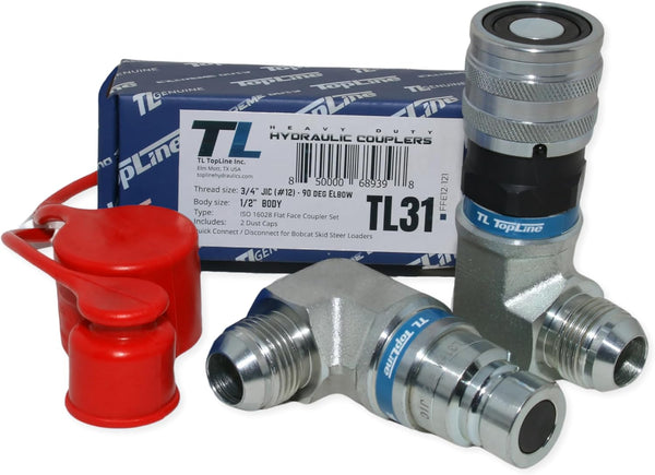 TL31 3/4 JIC Male 90 deg Elbow Flat Face Hydraulic Quick Connect Coupler Set 1/2