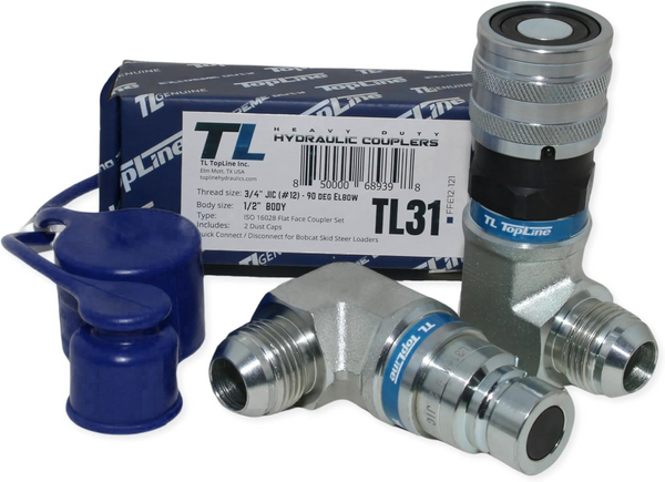 TL31 3/4 JIC Male 90 deg Elbow Flat Face Hydraulic Quick Connect Coupler Set 1/2