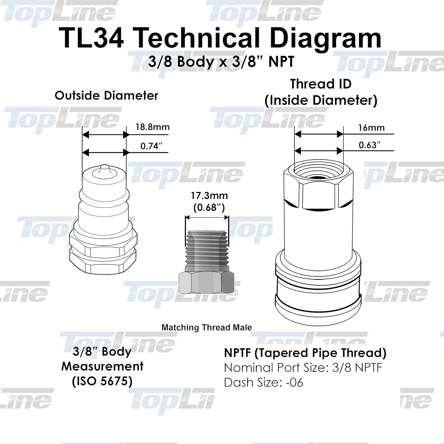 TL34 3/8" NPT Thread Hydraulic Quick Connect Coupler Set 3/8” Body Ag ISO 5675