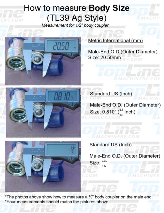 TL39 1/2" Body Ag-Style Poppet Hydraulic Quick Connect Coupler Set (1/2" NPT)