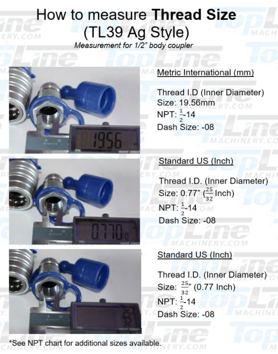 TL39 1/2" Body Ag-Style Poppet Hydraulic Quick Connect Coupler Set (1/2" NPT)