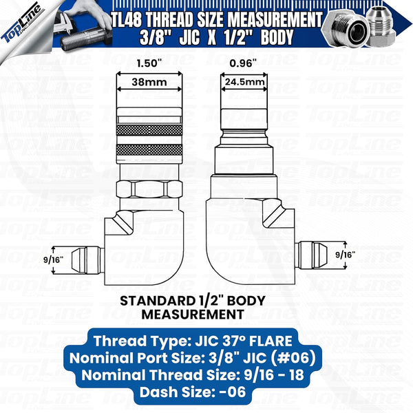 TL48 1/2" Body 90 deg. Elbow 3/8” JIC Thread Flat Face Quick Connect Coupler