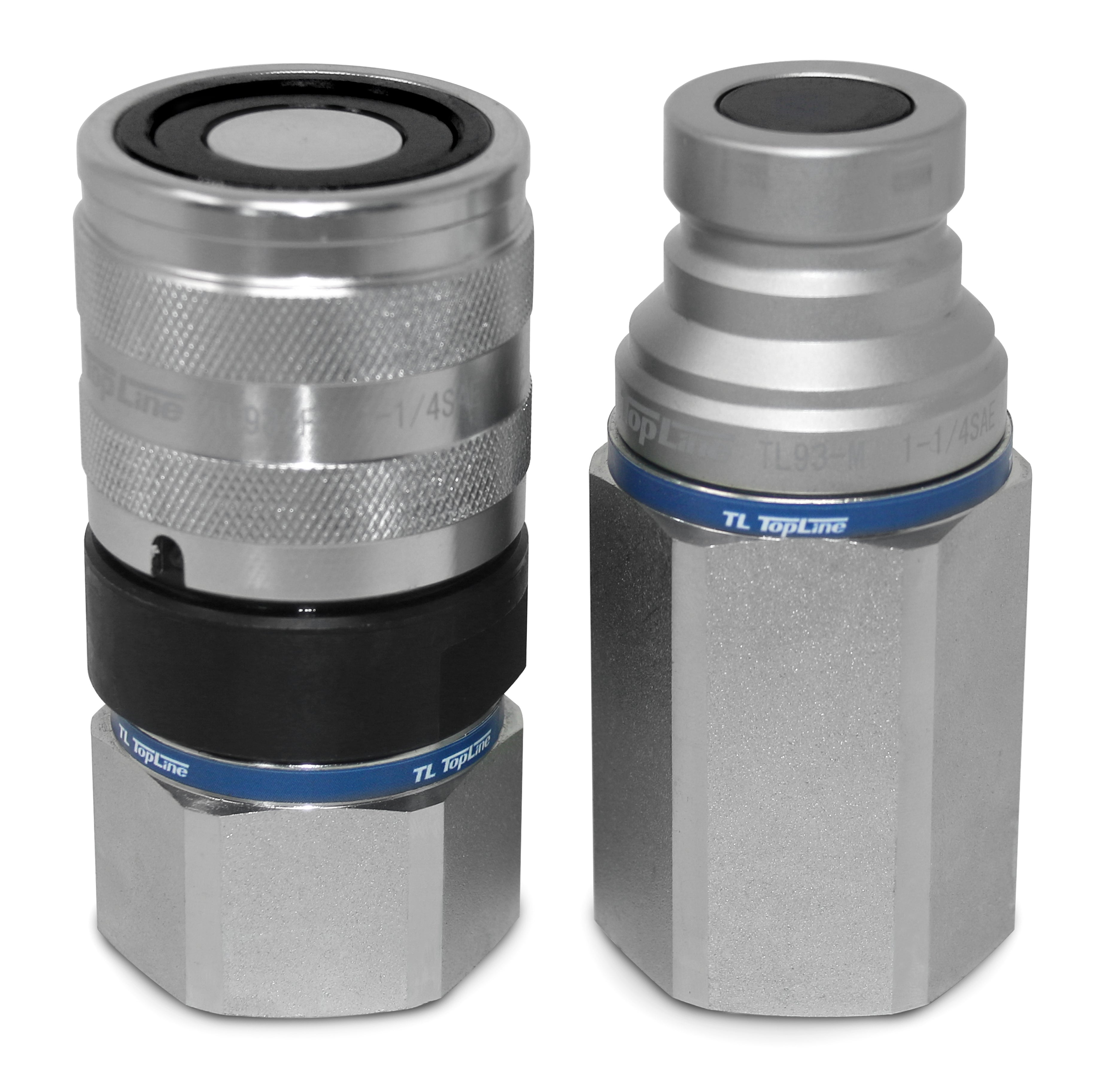 1" Body with 1-1/4″ SAE Thread | High Flow | Flat Face Hydraulic Quick Connect Coupler | Heavy Machinery Attachment | ISO 16028 Heavy-Duty Coupling Sets with Dust Caps | Model TL93