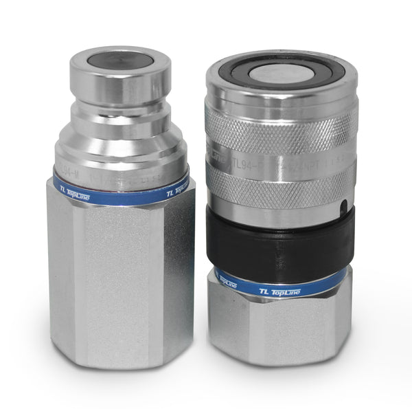 1" Body with 1-1/4″ NPT Thread | High Flow | Flat Face Hydraulic Quick Connect Coupler | Heavy Machinery Attachment | ISO 16028 Heavy-Duty Coupling Sets with Dust Caps | Model TL94