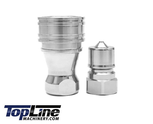 3/8" NPT Thread Hydraulic Coupler Set 3/8" ISO 7241-B Poppet Valve TL207 - STAINLESS STEEL