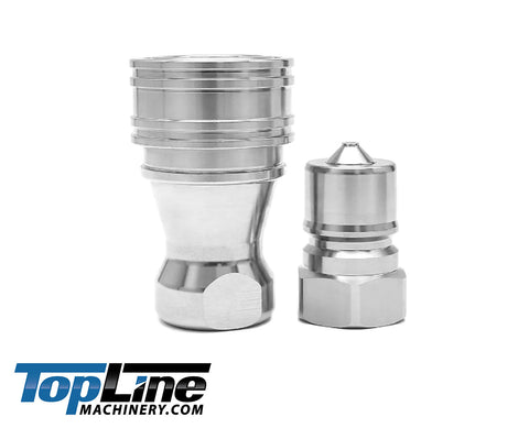 3/8" NPT Thread Hydraulic Coupler Set 3/8" ISO 7241-B Poppet Valve TL207 - STAINLESS STEEL