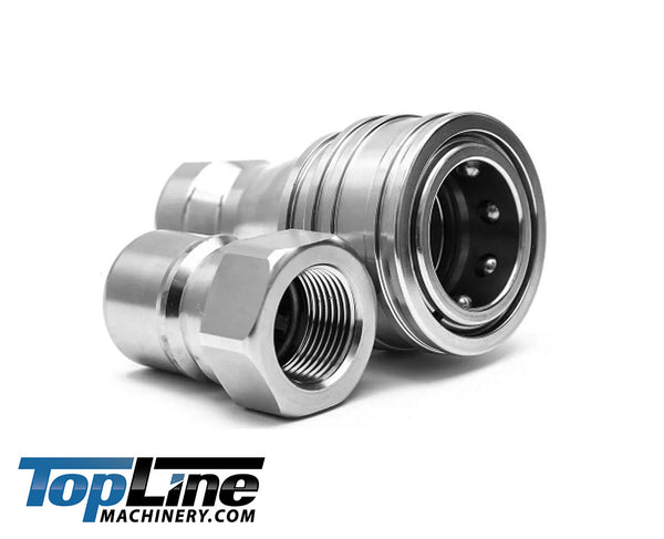 3/8" NPT Thread Hydraulic Coupler Set 3/8" ISO 7241-B Poppet Valve TL207 - STAINLESS STEEL