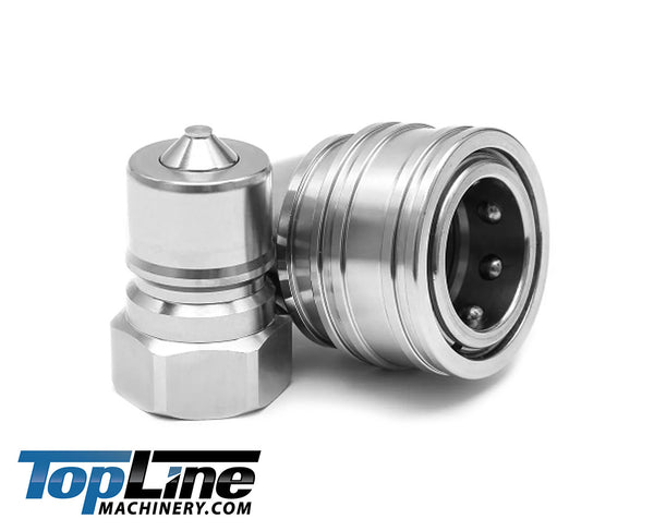 3/8" NPT Thread Hydraulic Coupler Set 3/8" ISO 7241-B Poppet Valve TL207 - STAINLESS STEEL