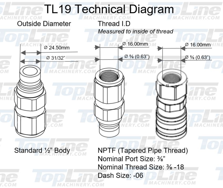 TL19-M 3/8" NPT Thread Male Flat Face Quick Connect Hydraulic Coupler Skid Steer 1/2" body size Bobcat Skid Steer