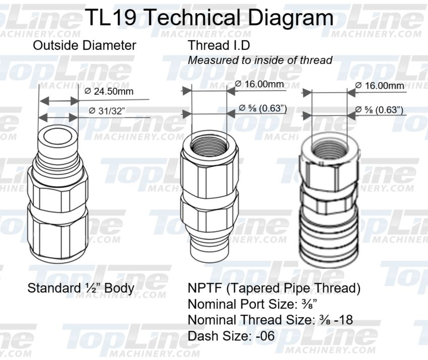 TL19-F 3/8 NPT Thread Female Flat Face Quick Connect Hydraulic Coupler  Skid Steer 1/2 body size Bobcat Skid Steer