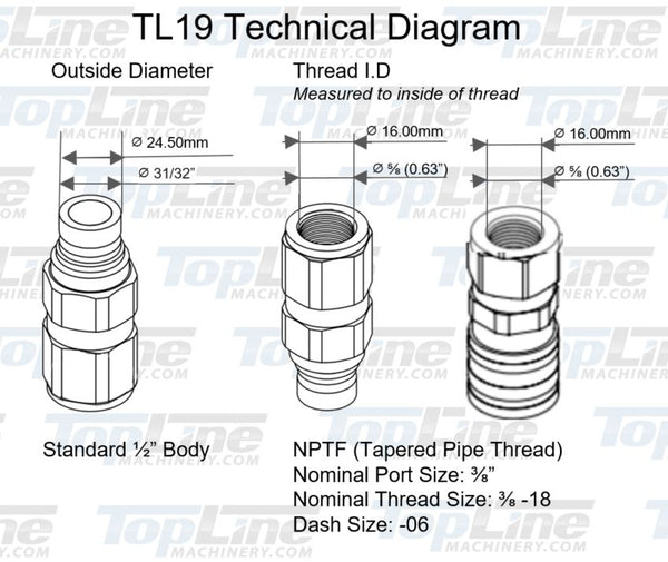TL19-F 3/8" NPT Thread Female Flat Face Quick Connect Hydraulic Coupler Skid Steer 1/2" body size Bobcat Skid Steer