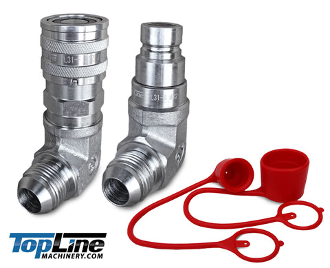 TL31 3/4 JIC Male 90 deg Elbow Flat Face Hydraulic Quick Connect Coupler Set 1/2