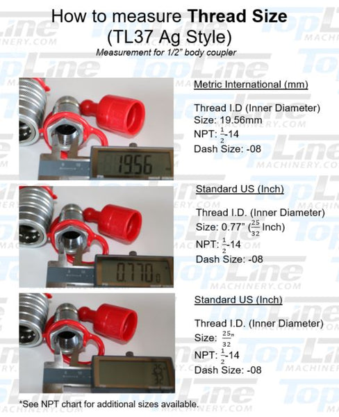 TL37-M 1/2" NPT Thread Ag Quick Connect Hydraulic Poppet style Coupler 1/2" body size for Tractor Bobcat Skid Steer Loaders Implements (Pack of 2)