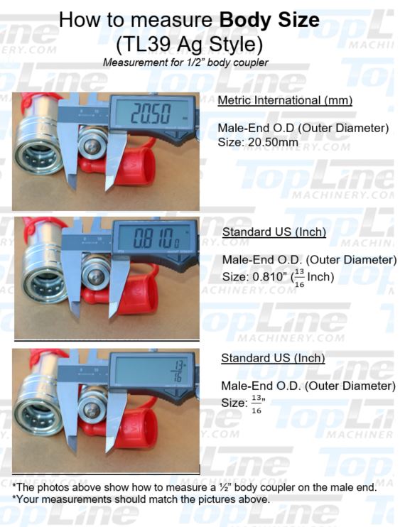 TL39 1/2" NPT Thread Ag Quick Connect Hydraulic Poppet style Coupler Easy Push/Pull Design 1/2" body size for Tractor  Implements
